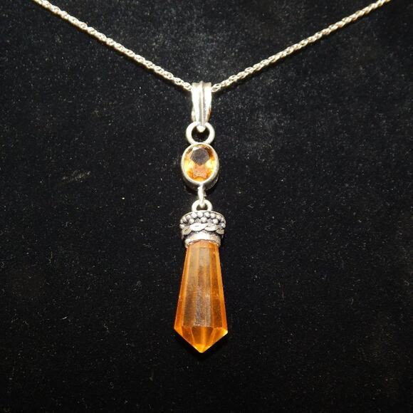 Citrine Prism Silver Plated Pendant with 925 Chain Necklace - Picture 1 of 10